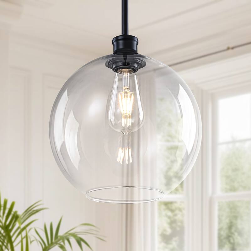 Starsky 1-Light 9.84in. Modern Globe Single Clear Glass Pendant Light - Black