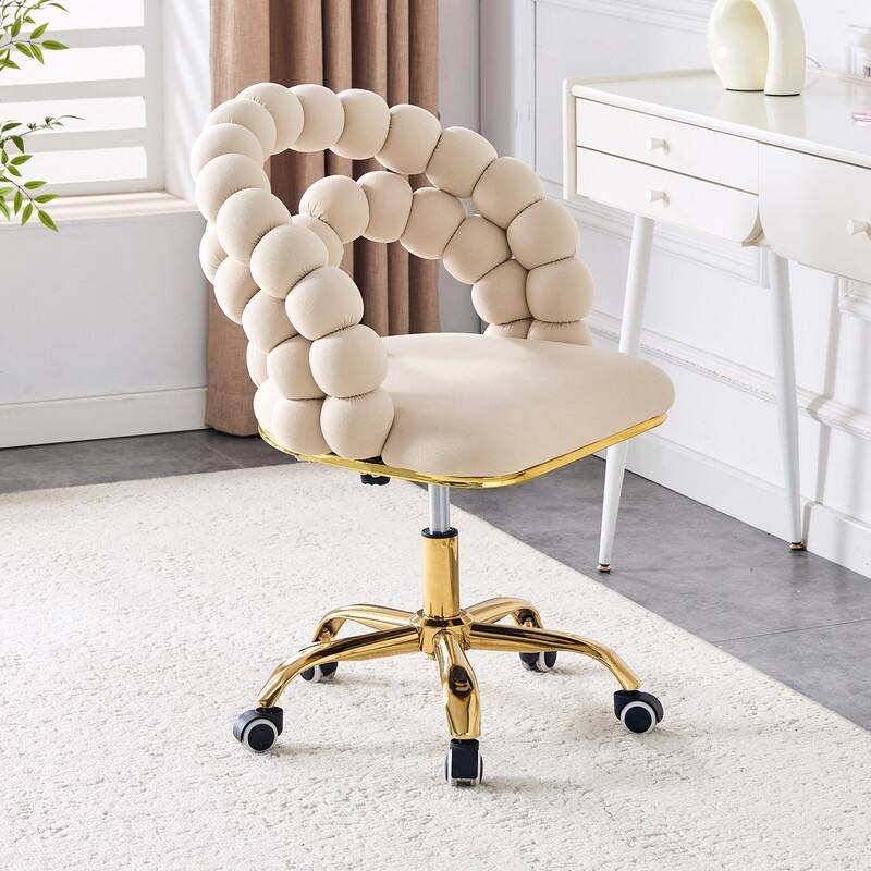 Velvet Bubble Chain Accent Chair with Gold Casters - Modern Sculptural Seating for Living Room & Office - Beige,Gold