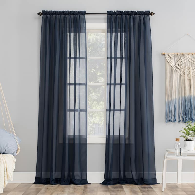 No. 918 Emily Voile Sheer Rod Pocket 1-Piece Curtain Panel, Single Panel - 59x95 - Navy