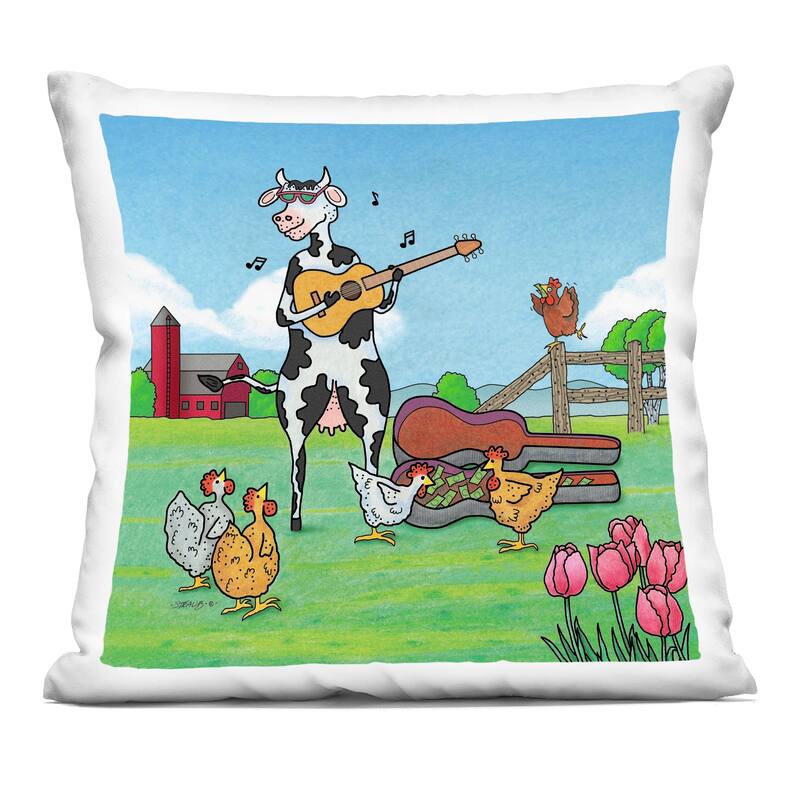 Stupell Busking Cow with Audience Decorative Printed Throw Pillow Design by Roger Straub - Accent - Polyester - Blue - Single
