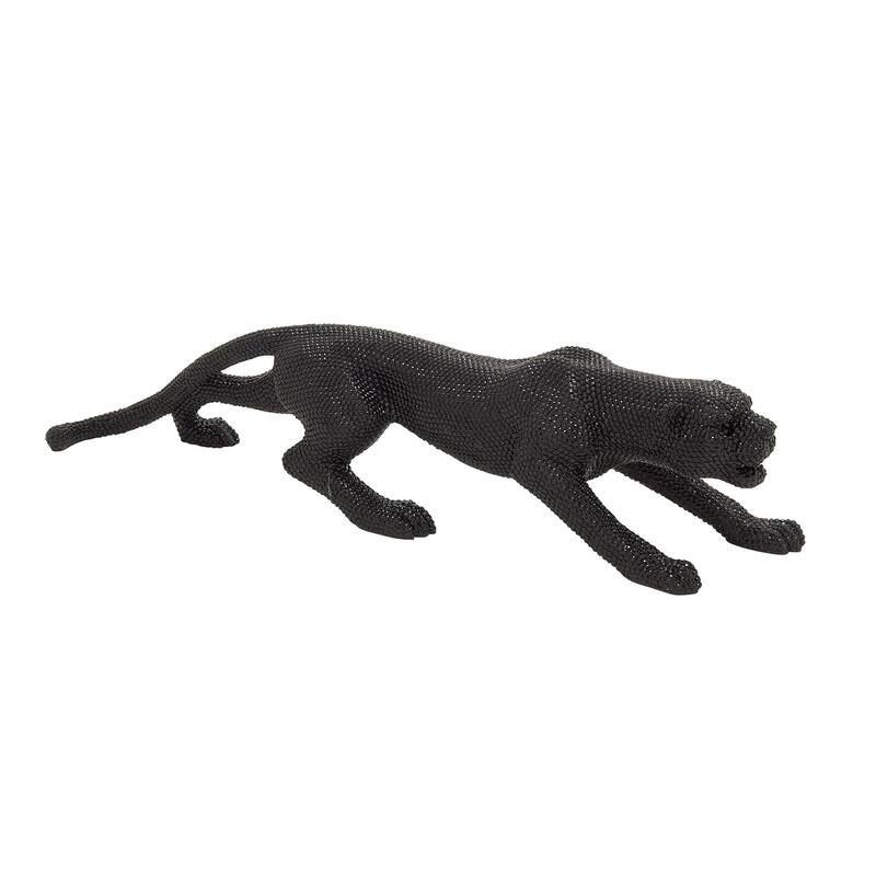 Polystone Leopard Floor Decorative Sculpture with Carved Faceted Diamond Exterior - Silver or Black - Roche River Decor