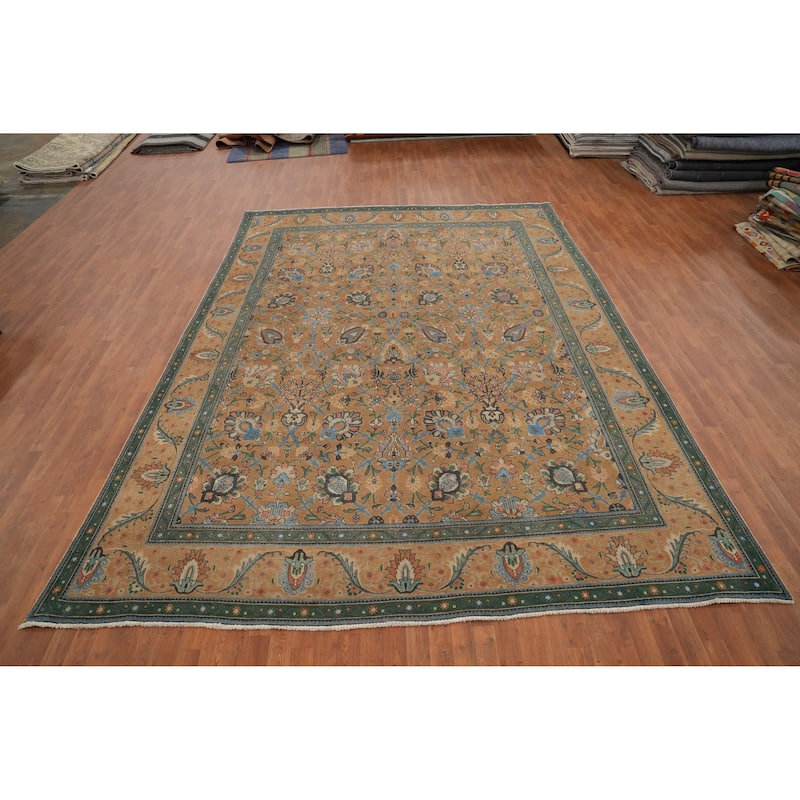 Hand Knotted Oriental 100% Wool Carpet Traditional All-Over Oranges & Rust Tabriz Area Rug - 13' 0'' X 9' 6''