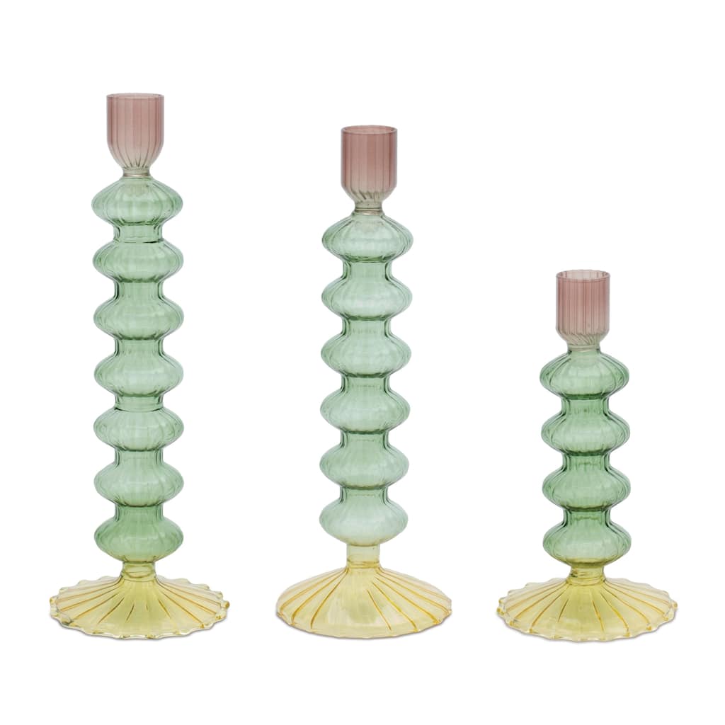 Multicolored Glass Taper Candle Holder (Set of 3)