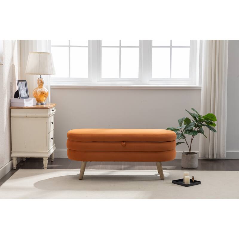 Upholstered Storage Bench with Wooden Legs