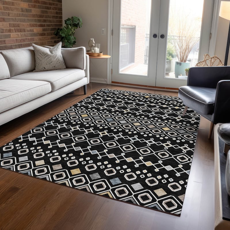 Machine Washable Indoor/ Outdoor Global Contempory Chantille Rug