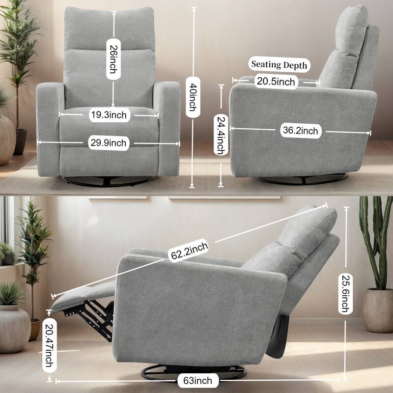 Olmas 33.5"W Power Swivel Glider Recliner with USB Charger
