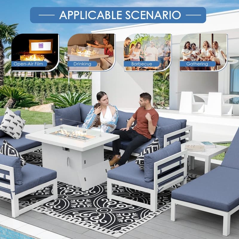FINCATI 11-piece Oversized Patio Aluminum Sectional Deep Seating Conversation Sofa Set with Lounge Chaises