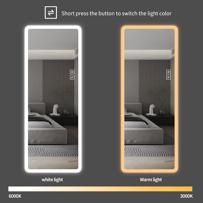 65" x 22" Wall Mounted Full Length Mirror with Lights Rounded Border