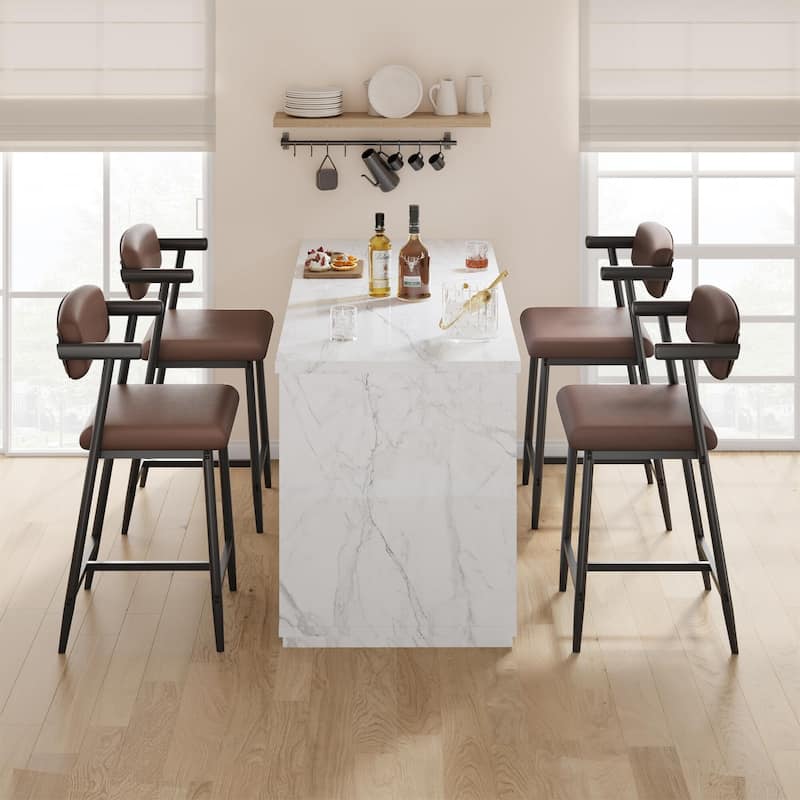26" Counter Height Bar Stools Set of 2/4 with Arms, 2PCS/4PCS Modern Bar Stools Set with Back & Upholstered Wider Seat