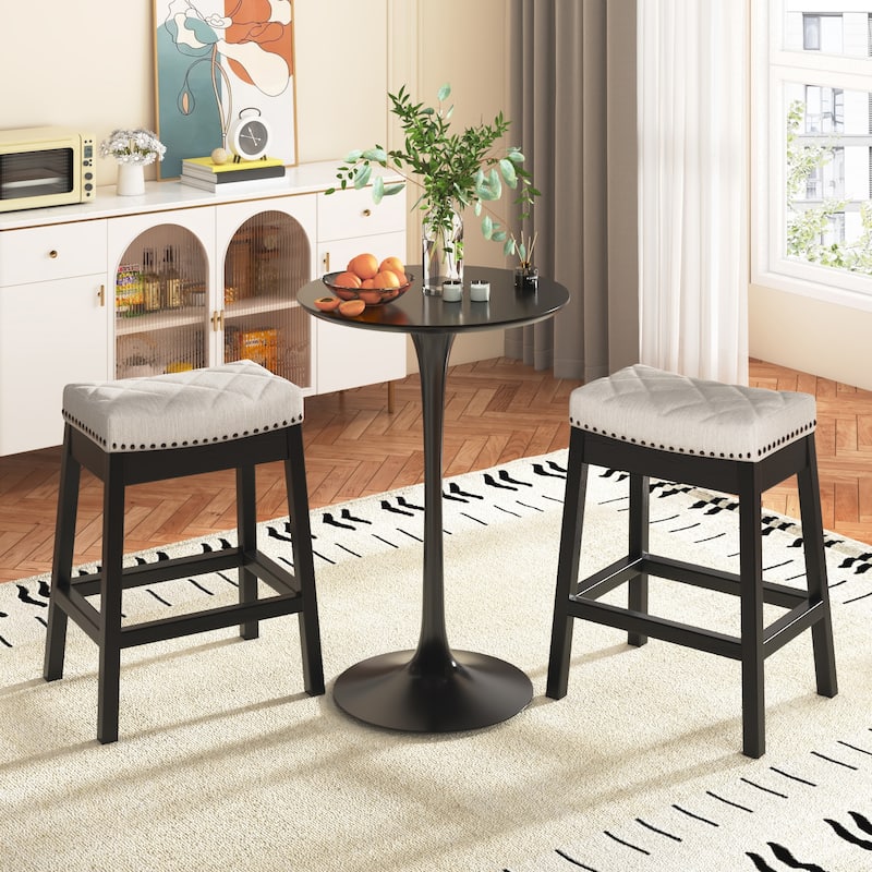 EROMMY Counter & Bar Stools Set of 2, Solid Wood Frame Upholstered Kitchen Stools