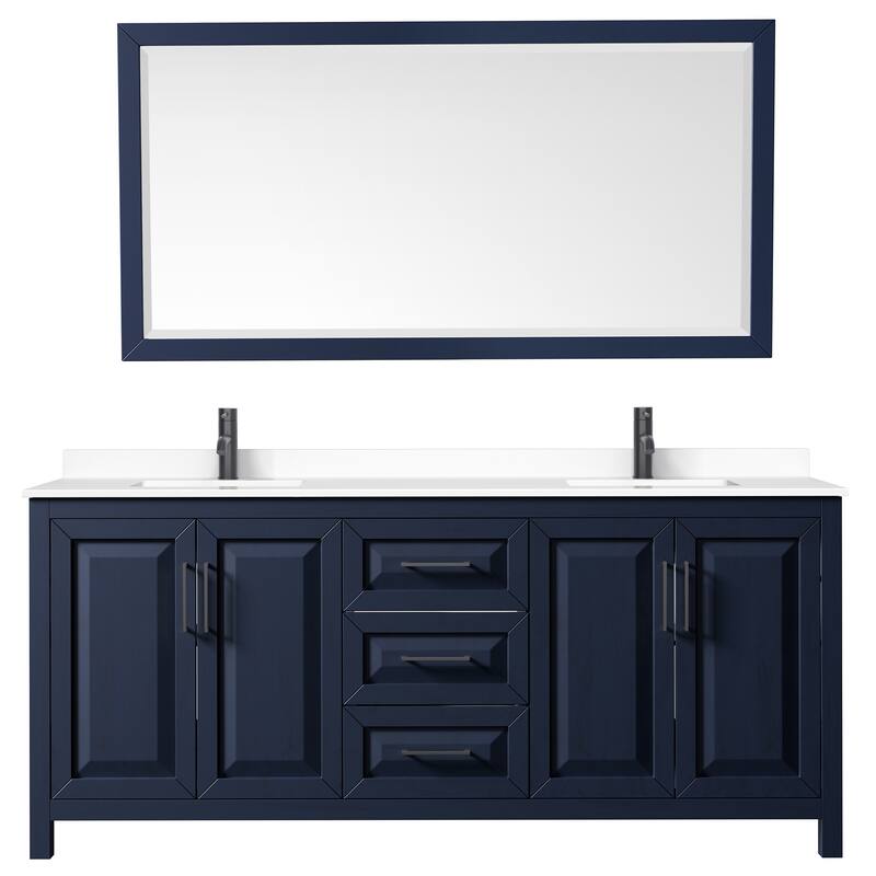 Daria 80 Inch Double Vanity, Cultured Marble Top, 70 Inch Mirror
