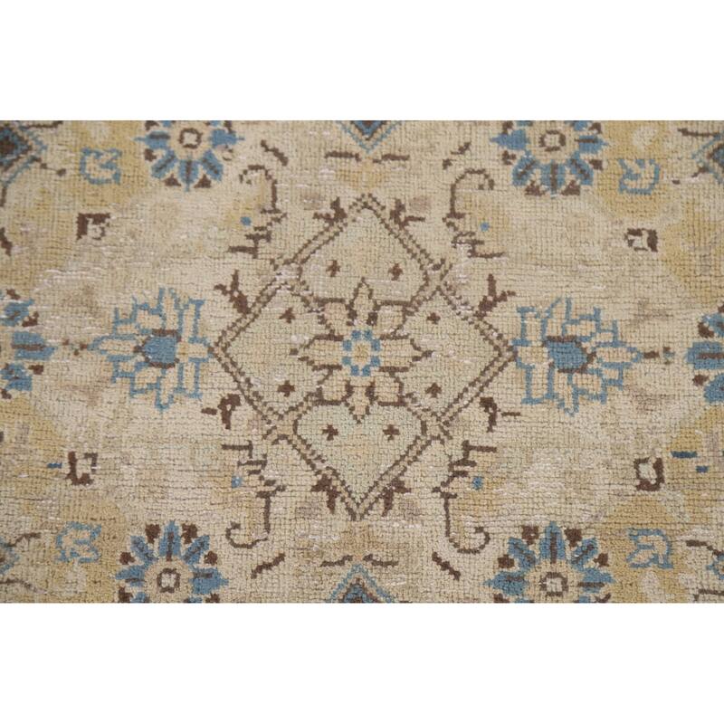 Hand Knotted Oriental 100% Wool Carpet Traditional Medallion Beige & Ivories Tabriz Area Rug - 10' 3'' X 6' 9''