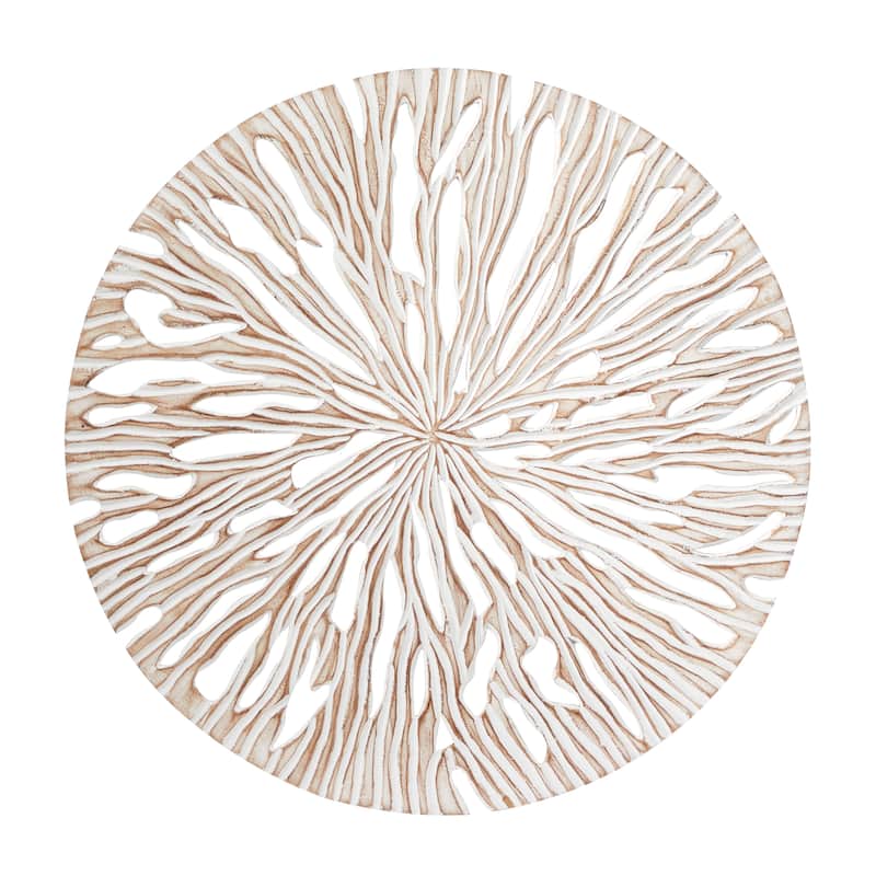 Wooden Starburst Handmade Intricately Carved Wall Decor - Beige - Roche River Decor