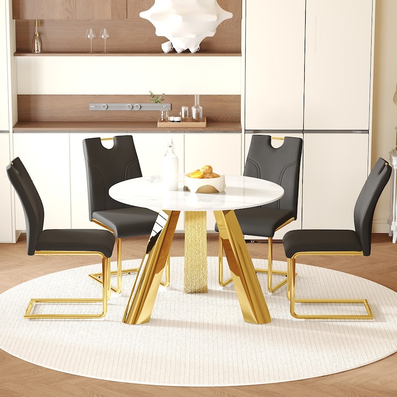 Upholstered Dining Chairs Coffee Chairs Office Chairs, Round Dining Table Coffee Table Breakfast Nook - Black White Gold