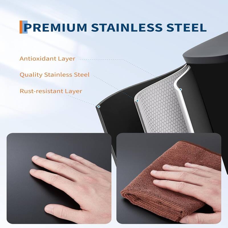 13-Gallon Slim Stainless Steel Trash Can with Soft-Close Lid - Narrow Design