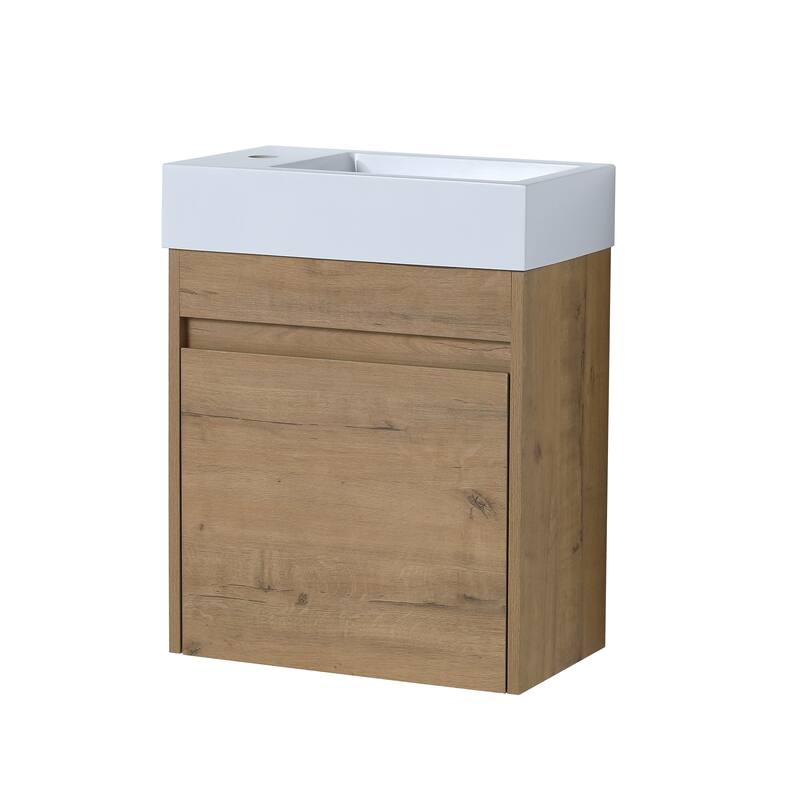GDFStudio - Ellis Modern 18" Floating Wall-Mounted Bathroom Vanity with White Resin Sink