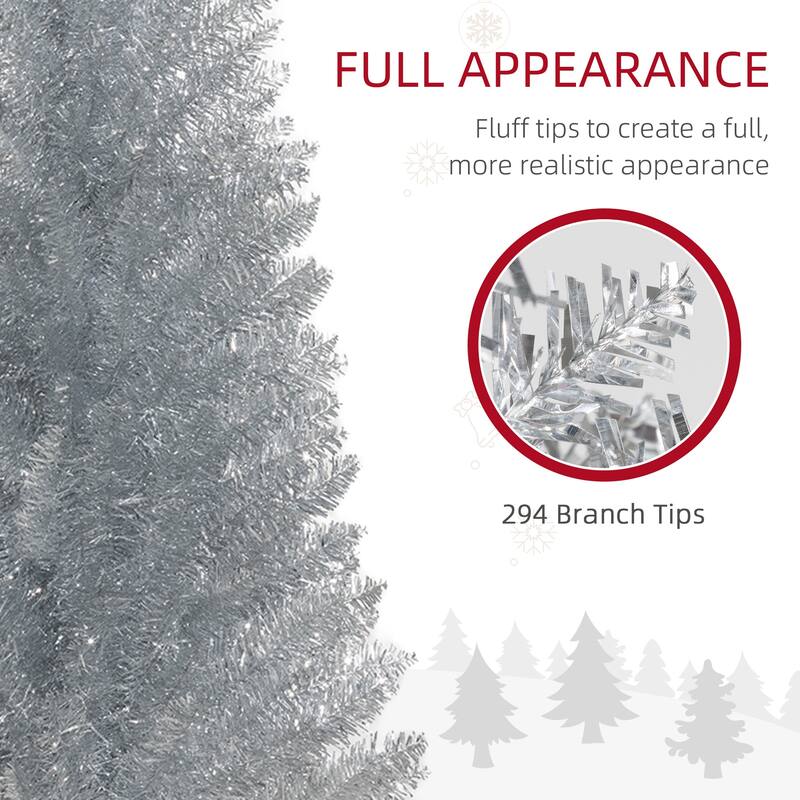 HOMCOM Artificial Pencil Tree - Slim, Realistic Branch Tips, Plastic Stand, Silver