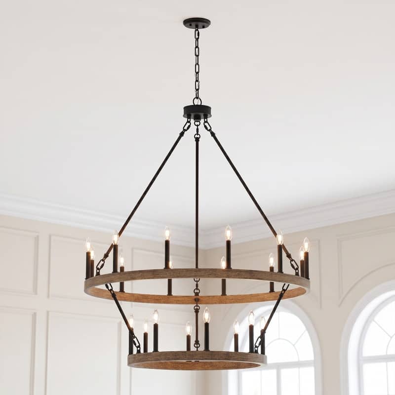 Acroma 20-light Modern Farmhouse 40In Round Wagon Wheel Chandelier with UL - Birchwood