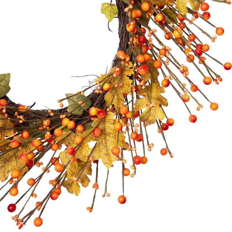 Berries and Maple Leaves Artificial Fall Harvest Twig Wreath - 22"