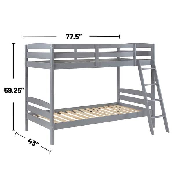 dimension image slide 1 of 2, Wooden Twin Over Twin Bunk Bed with Ladder in Grey