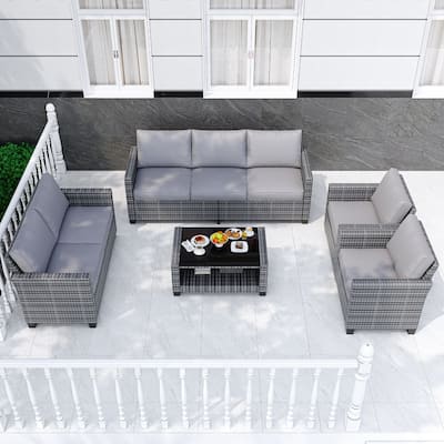 5 Piece Rattan Patio Furniture Set By 7 Seat Outdoor Furniture Sectional Sofa With Storage Table