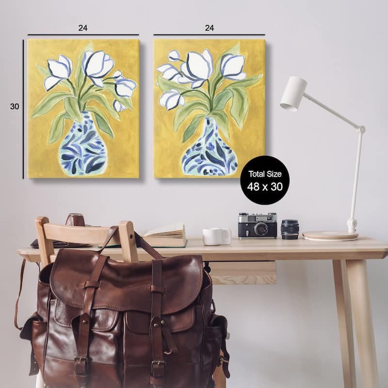 Stupell Tulip Vases on Yellow Canvas Wall Art Design By June Erica Vess (Set of 2)