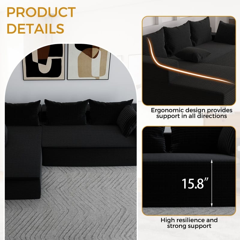 L-Shaped No Assembly Required Upholstery Sofa Deep Seat Modular Sofa