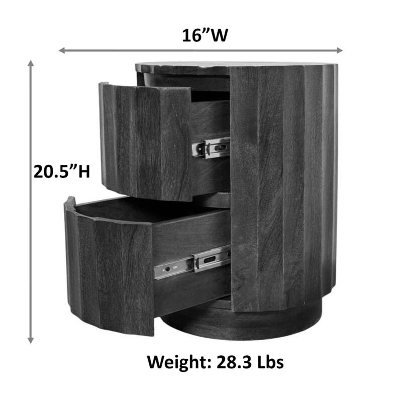 Harrison Vertical Groove Round Scallop Accent Table with 2 Drawers - Solid Wood Rustic Storage Table