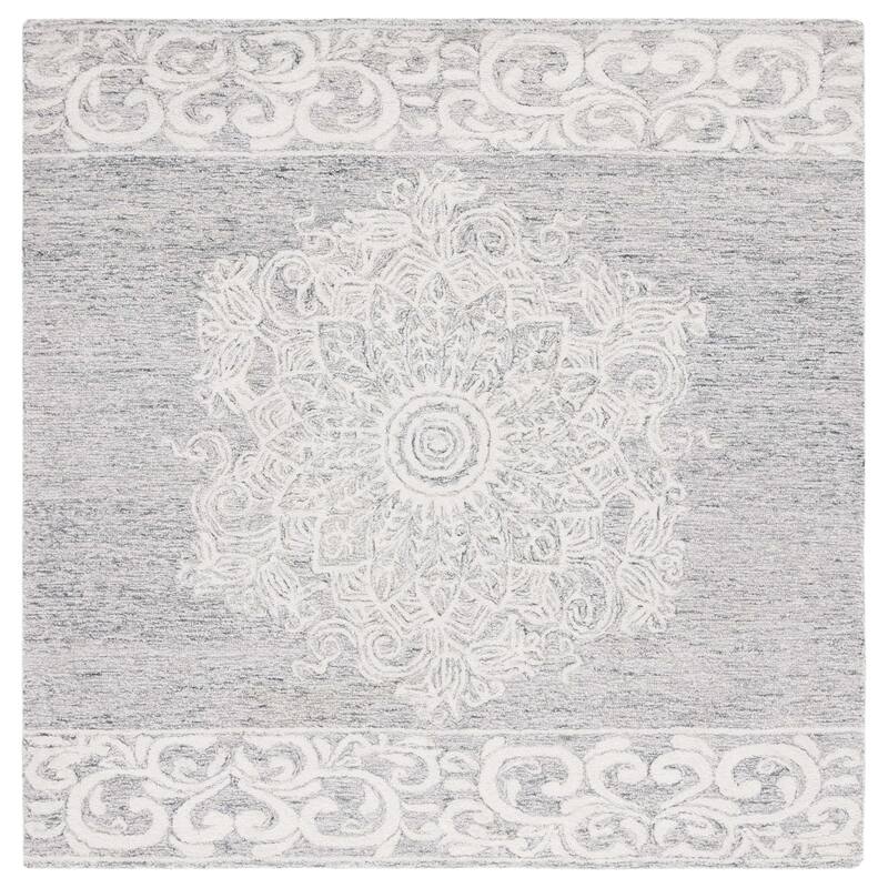 SAFAVIEH Handmade Abstract Ermilia Floral Scroll Wool Rug - 6' Square - Ivory/Light Grey