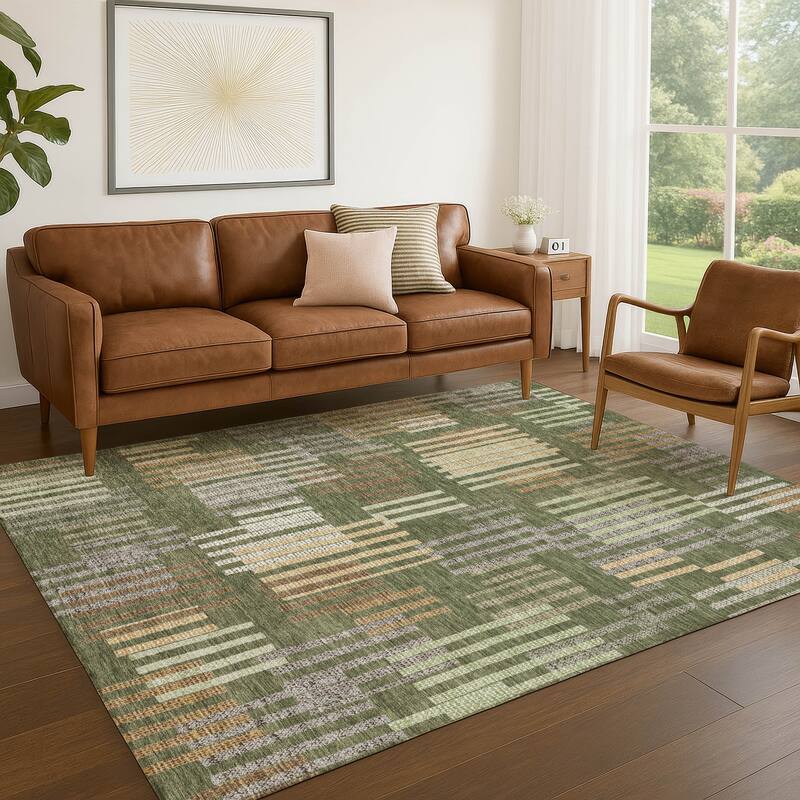 Machine Washable Indoor/ Outdoor Modern Pines Chantille Rug
