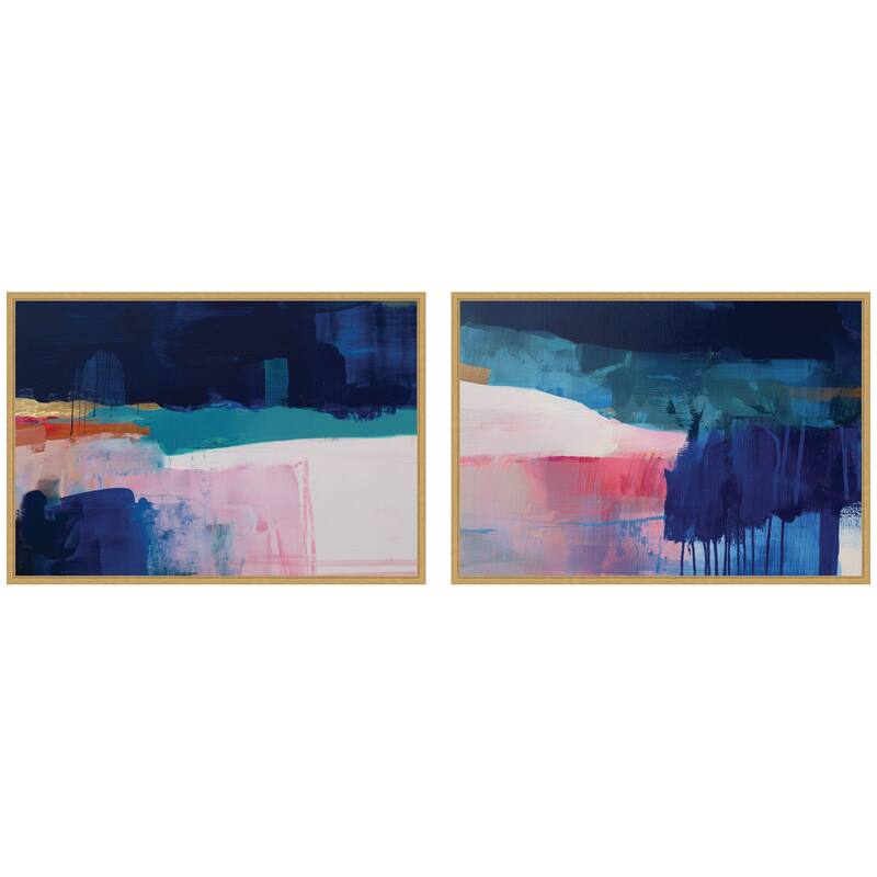Kate and Laurel Blue Current No. 1 & No. 2 2 Piece Framed Canvas Wall Art Set by Amy Lighthall - 2 Piece Set 23x33