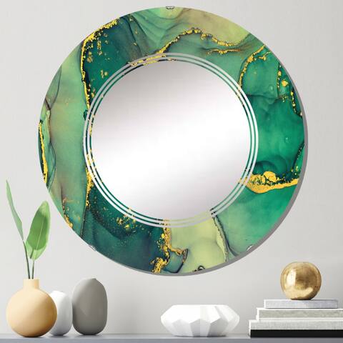 Designart 'Turquoise And Gold Luxury Abstract Fluid Art I' Printed Modern Wall Mirror