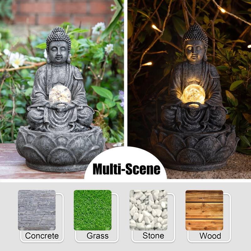 Glitzhome 12"H Zen-Style Polyresin Table Fountain with Pump and LED Light