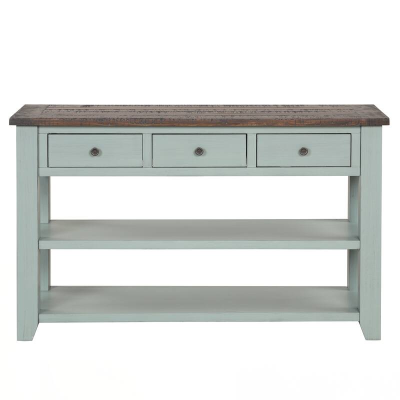 48'' Solid Pine Wood Top Console Table, Modern Entryway Sofa Side Table with 3 Storage Drawers and 2 Shelves