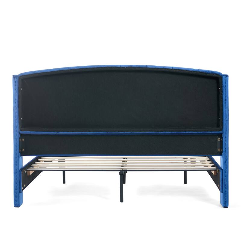 Christopher Knight Home - Amara Traditional Velvet Upholstered Sleigh Bed with Wingback Headboard & Scroll Footboard, Queen Size