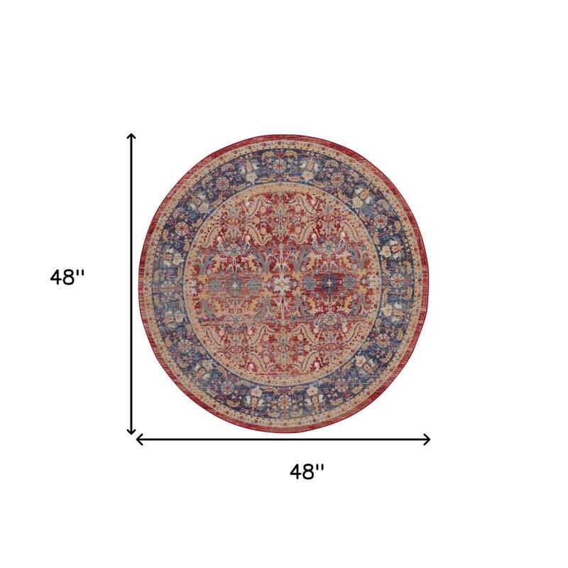 Power Loomed Distressed Geometric Floral Traditional Non Skid Area Rug - 48' X '48' X '0.5
