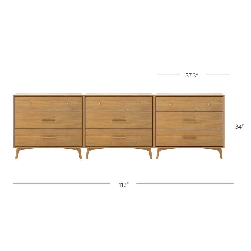 Harper Mid Century Modern Dresser, Solid Wood Dresser for Bedroom with 3 Drawers and Metal Drawer Pulls