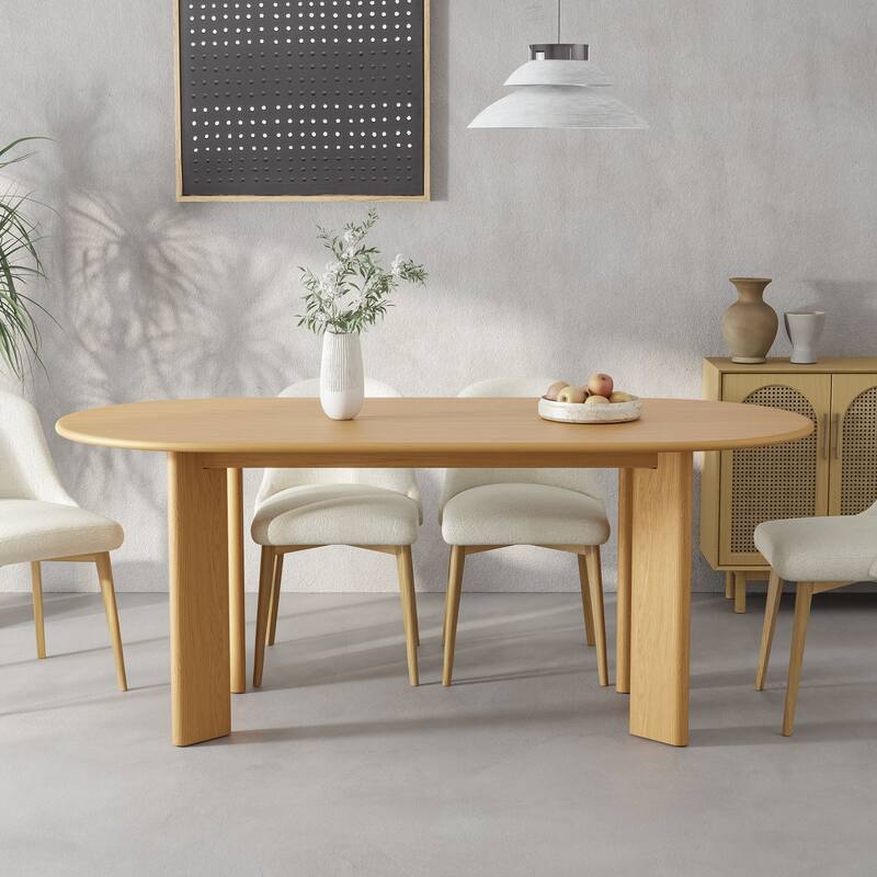 Solid Wood Farmhouse Dining Table Oval Wood Top for Modern Dining Rooms & Family Gatherings