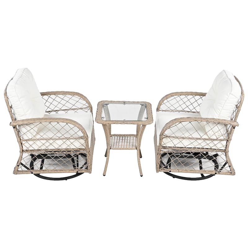 3 Piece Rattan Chair Table Set with 2 Rocking Chairs and Table