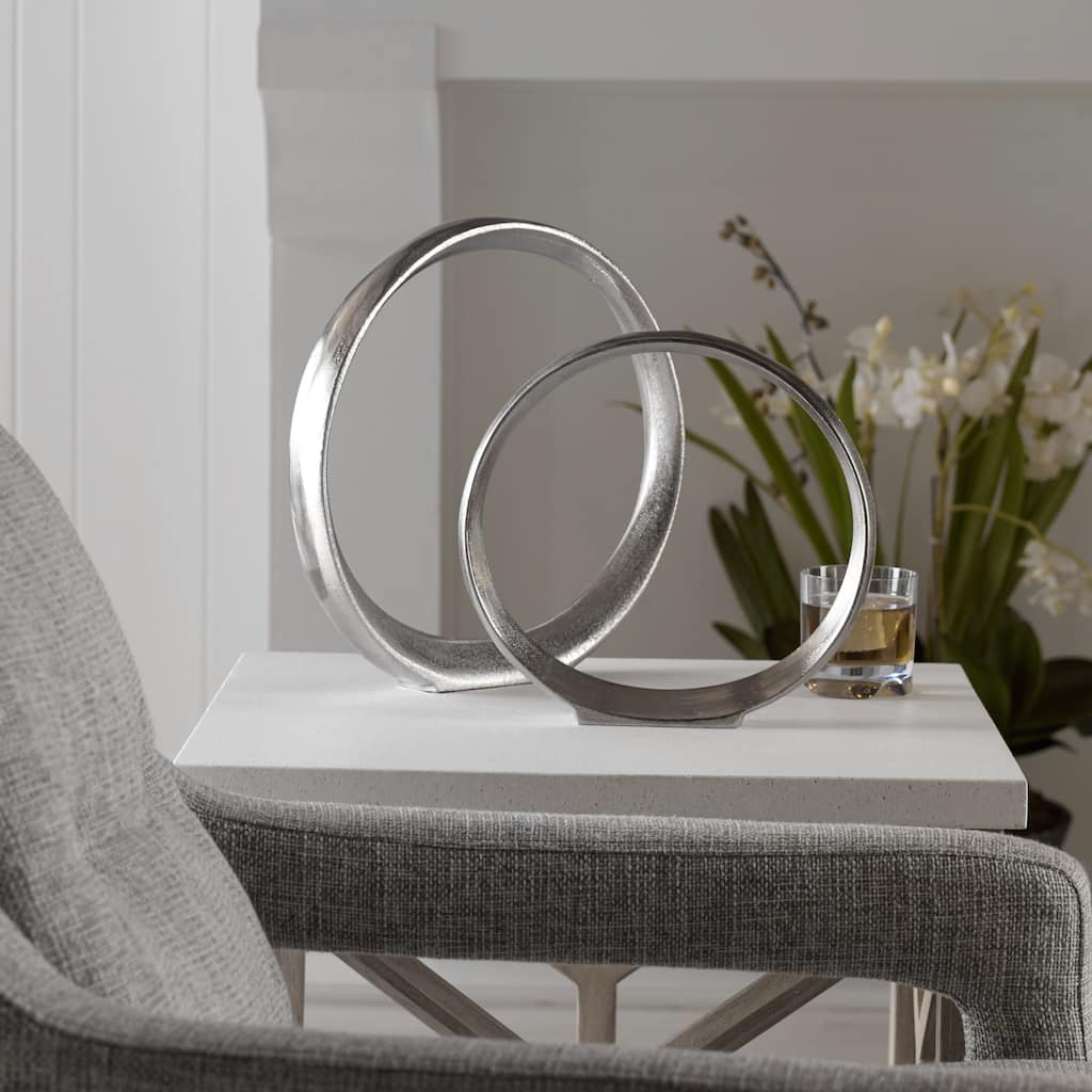 Aluminum Ring Sculptures - 14" - Nickel Finish - Set of 2