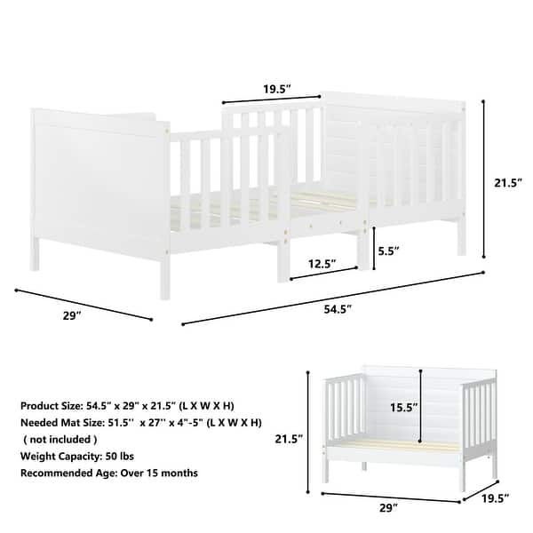 dimension image slide 1 of 2, Gymax 2-in-1 Convertible Toddler Bed Kids Wooden Bedroom Furniture w/