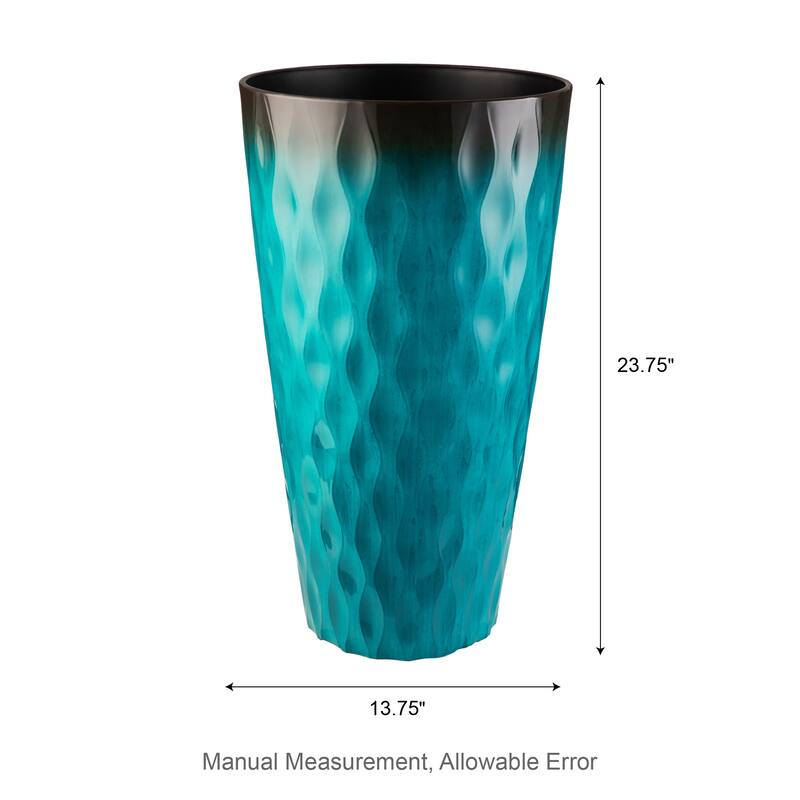 Glitzhome 23.75"H Set of 2 Oversized Wavy Texture Cobalt Blue/Turquoise/Red Tall Plastic Planter