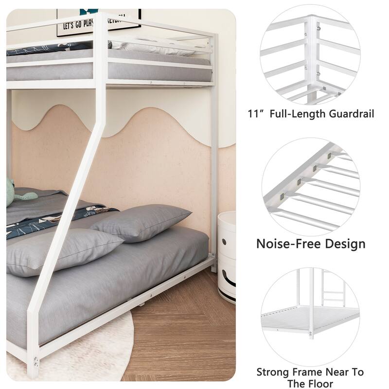 Sturdy Twin over Full Metal Bunk Bed with Ladder, Guardrails, and EVA Pads for Kids and Adults
