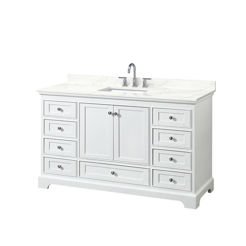 Wyndham Collection WCS202060S-QTZ-US3MXX Deborah 60" Free Standing - White / Giotto Quartz Top / Polished Chrome