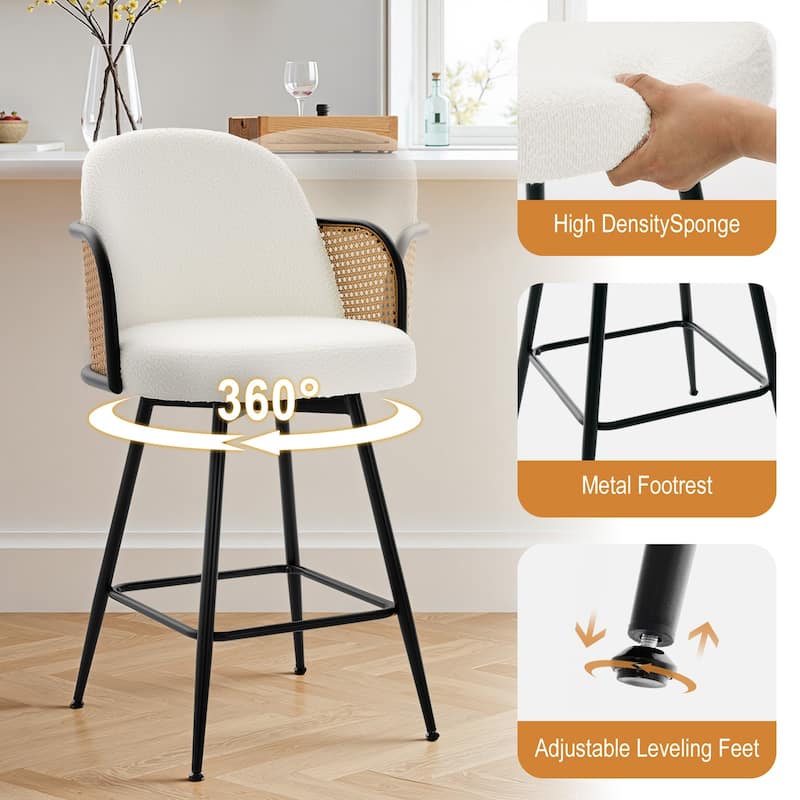 26" Swivel Boucle Fabric Upholstered Bar Stool - 38.2"H x 21.5"W x 23.2"D