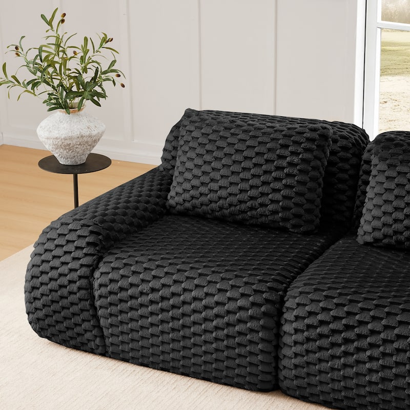 Anmytek 82 Inch Modern Modular Sectional Sofa No Assembly Flannelette Fabric Oversized Deep Seat 2 Seater Black Cloud Couch