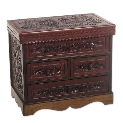 Novica Handmade Ancestral Treasure Leather And Wood Jewelry Chest