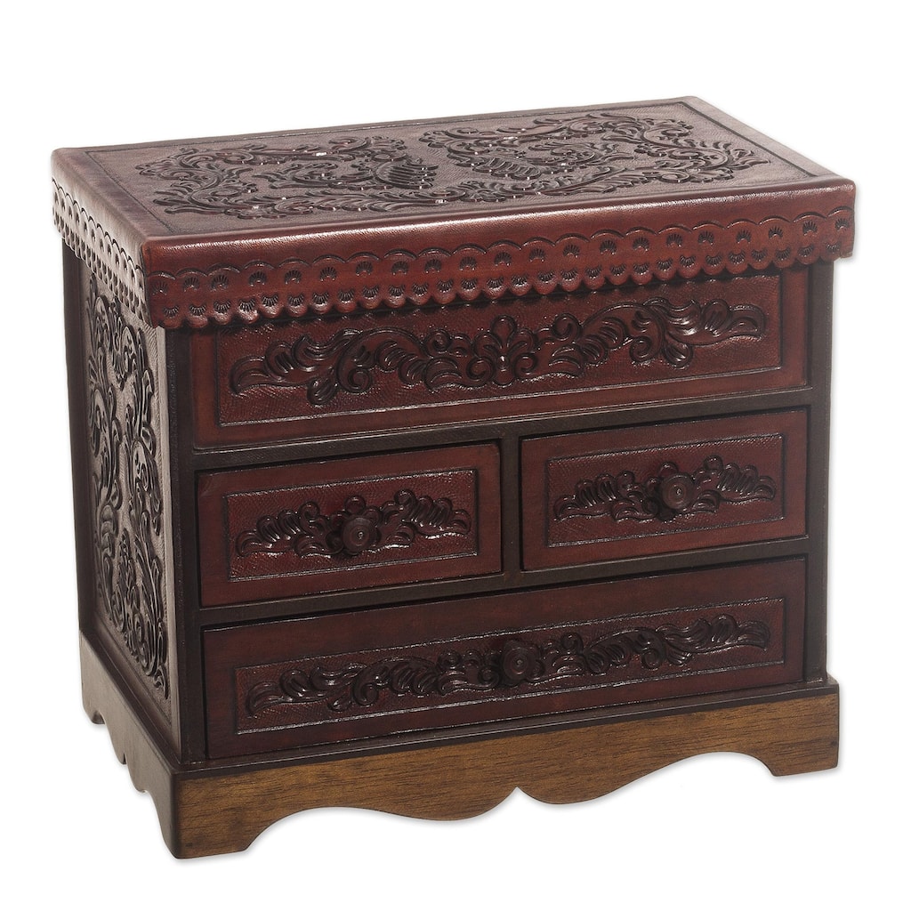 Novica Handmade Ancestral Treasure Leather And Wood Jewelry Chest