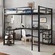 preview thumbnail 1 of 10, Full Metal Loft Bed with Desk and Shelves, Loft Bed with Ladder and Guardrails, Loft Bed Frame with Black Desk Black