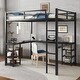 preview thumbnail 2 of 10, Multifunctional Design Loft Bed with Desk, Shelves, Ladder and Guardrails, Full Size, Black with Black Desk